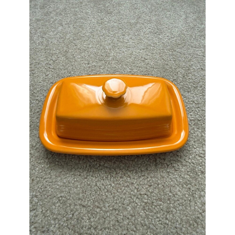 Fiesta HLC Orange Covered Butter Dish Made in USA Ceramic Excellent Kitchen